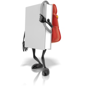 A book character is shown wearing a red backpack.