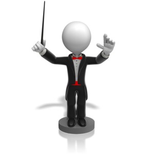 An image of a music conductor directing with a baton.