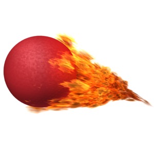 An image of a dodgeball on fire with a long trail.