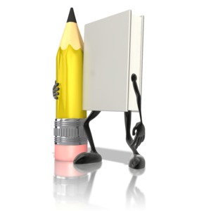 A book character shown holding a pencil.