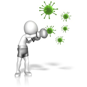 A stick figure is shown trying to fight off the flu.