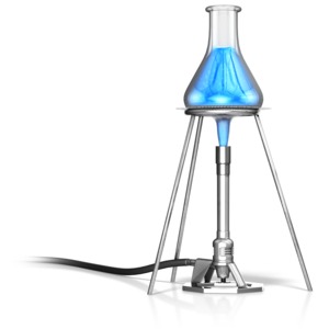 A flask being heated by a Bunsen burner.