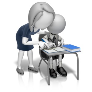 An image of a teacher helping a student with homework.