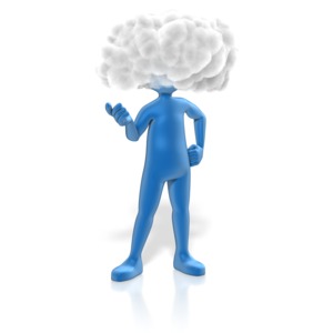 A stick figure has it&#039;s head in a cloud. This clip-art can represent someone who seems distant or unaware.