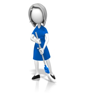 An image of a lady stick figure sweeping the floor.