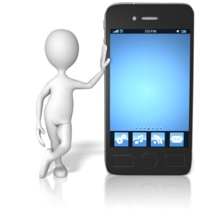 A stick figure is shown leaning against a smart phone.