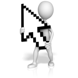 A stick figure is shown holding a pixelated arrow.