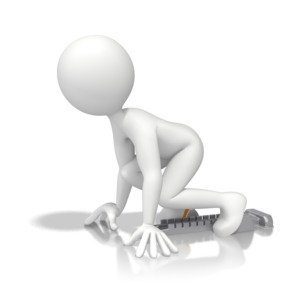 An image of a stick figure at the starting block of a race.