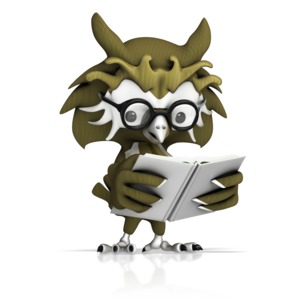 This clip art image shows a owl reading a book