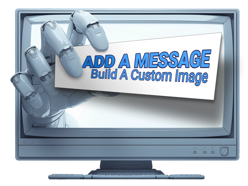 This Presentation Clipart shows a preview of Robot Hand Holding Customizable Sign in Monitor