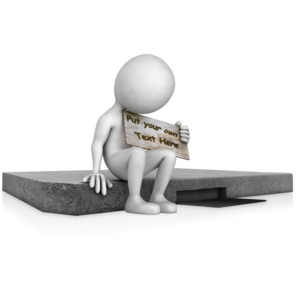 This custom clip art image shows a lonely figure sitting on a curb depressed.