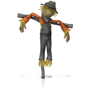 This clip art image shows a scarecrow figure.