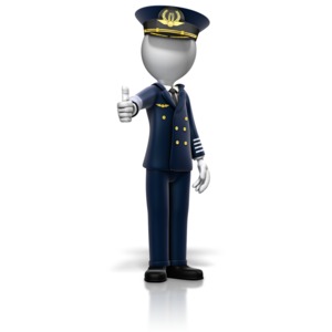 A airline pilot stand giving a thumbs up.