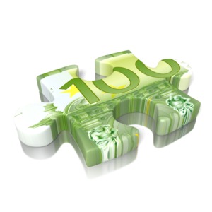 A puzzle piece with the euro on the face of the piece.