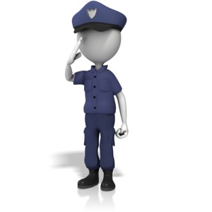 A police officer is shown saluting. 