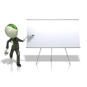 A office business zombie presenting at a white board.