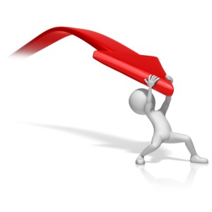 This clip art image shows a figure pulling down an arrow.
