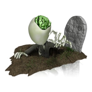 An image of a zombie crawling out of a grave.