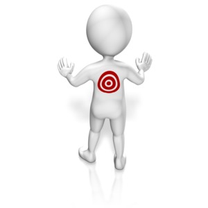 A figure with a target painted on its back. This clip-art can represent someone who feels like someone is out to get them.