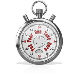 A stop watch face without hands.  You can add your own hands to this using PowerPoint or another software application. You can also put your own custom text into the face of the watch.