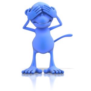 A monkey with hands covering eyes.  Displays the part of see no evil.