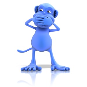 A monkey with hands covering mouth.  Displays the part of speak no evil.