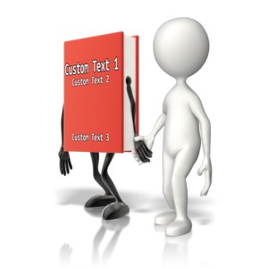 A stick figure is shown holding hands with a book character with custom text on the cover
