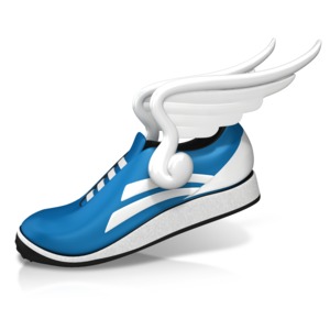 An image of a shoe with some wings to fly.