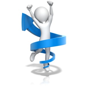 This clip art shows a figure jumping in the air with an arrow wrapping around pointing up.