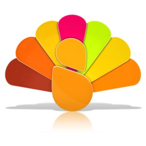 This clip art image shows a colorful thanksgiving turkey icon.