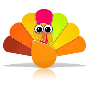 This clip art image shows a colorful thanksgiving turkey icon.