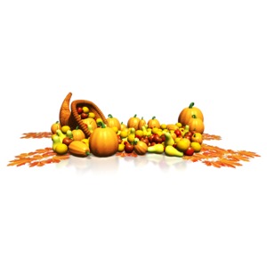 This clip art image shows a bountiful autumn harvest.