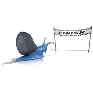 This clip art image shows a snail on its way to the finish line.