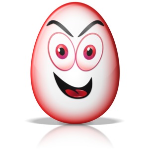 This clip art image shows an egg shape with a crazy evil mad face.