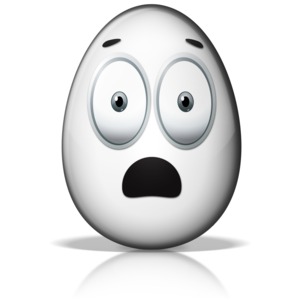 This clip art image shows a egg shaped with a spooked looking face.