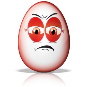 This clip art image shows an egg shape with a angry upset face.
