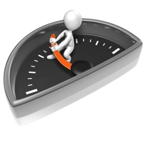 A stick figure works hard at moving the needle. This clip-art can represent someone trying to make an improvement.