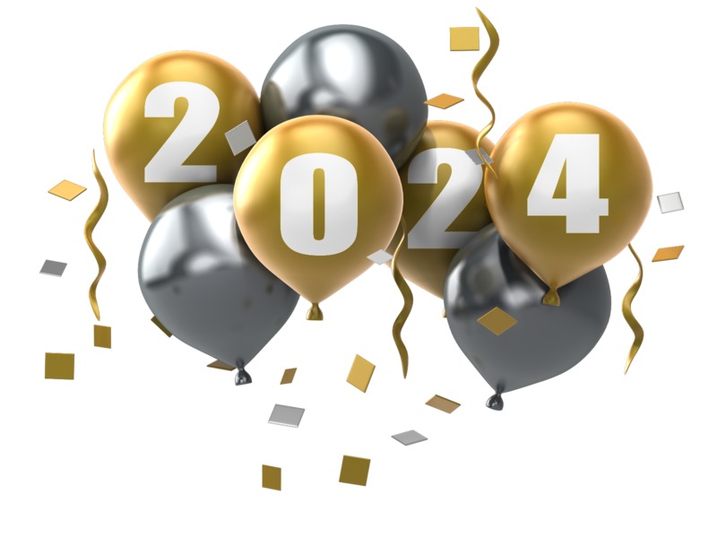 This Presentation Clipart shows a preview of 2024 Year Balloons and Confetti Illustration - Customizable