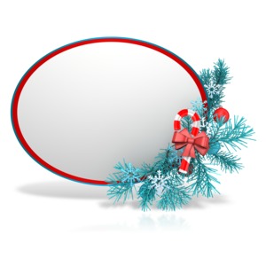 An image of a sphere with Christmas elements and pine tree branches to decorate the border.