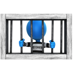 This clip art image shows a prisoner figure looking out a prison cell window.