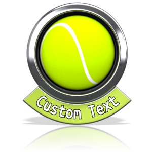 An image of a tennis ball with a custom text banner below it.