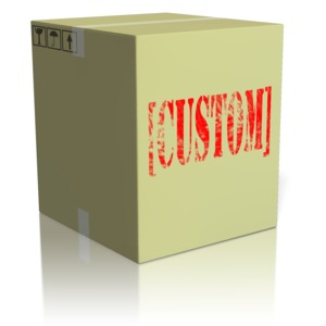 A cardboard box with custom text on the front.