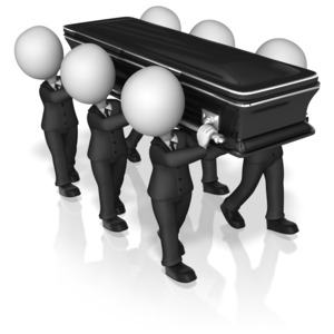 This clip art shows six figure carrying a casket.