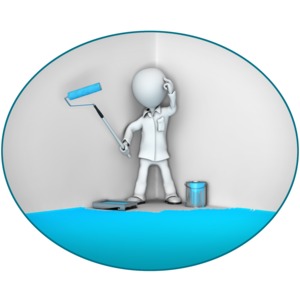 This clip art image shows a figure whom has painted painted themselves into a corner.