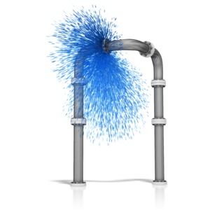 This clip art image shows a broken pipe with water spraying out.
