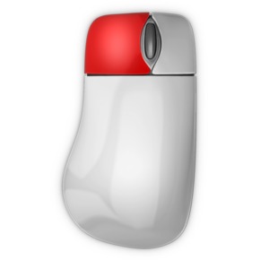This clip art image shows a mouse with the left button highlighted.