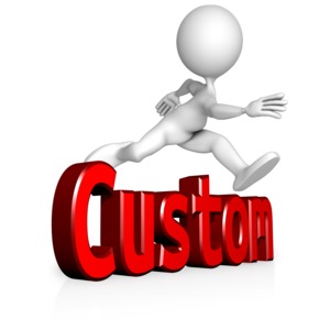 A figure is shown jumping over custom text.