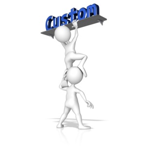 Stick figures are shown grabbing custom text off of a shelf.