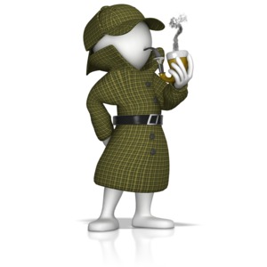 This clip art shows a detective investigator thinking while smoking a pipe.
