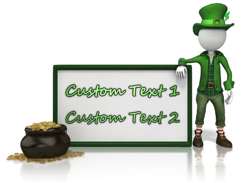 This Presentation Clipart shows a preview of Leprechan With Custom Text Sign